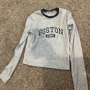 Edikted Gray and Navy Long Sleeve Top